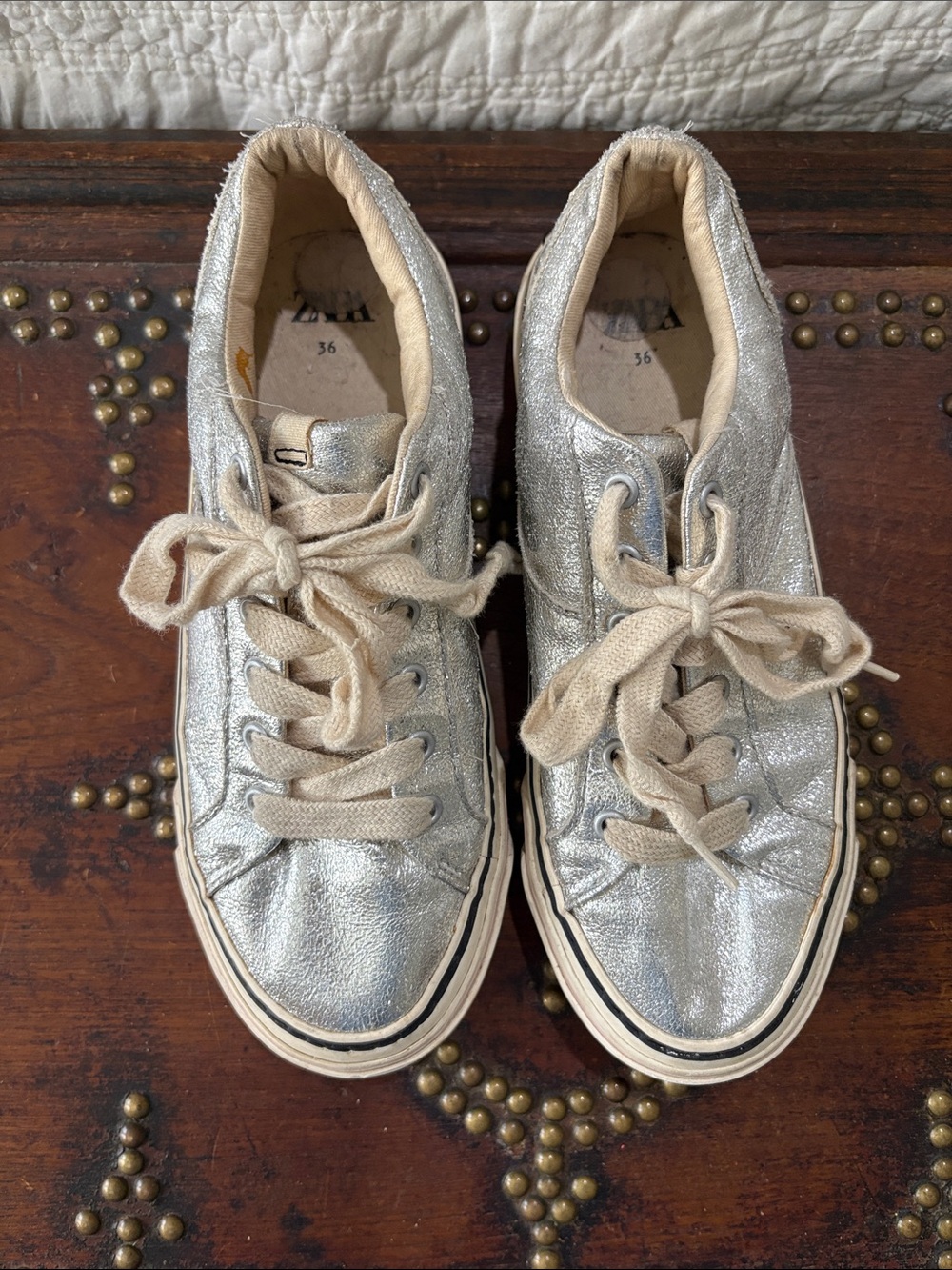 Zara Silver Metallic Low-Top Sneakers